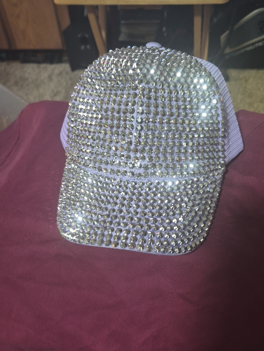 Crystal Embellished Lavender Baseball Cap - Women's Accessory